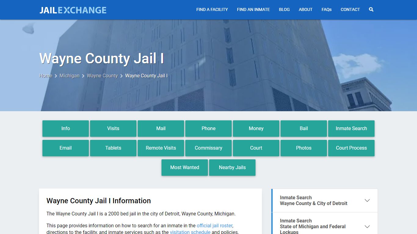 Wayne County Jail I, MI Inmate Search, Information